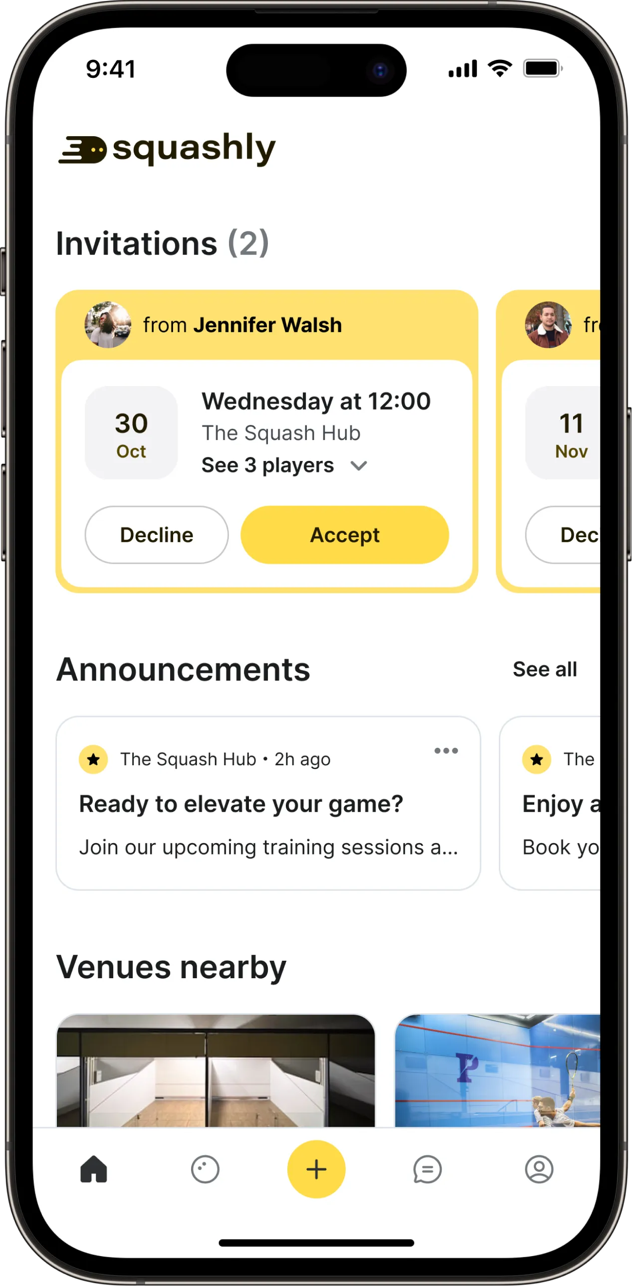 Get your squash game on! Easily schedule matches with friends or join exciting games with Squashly.